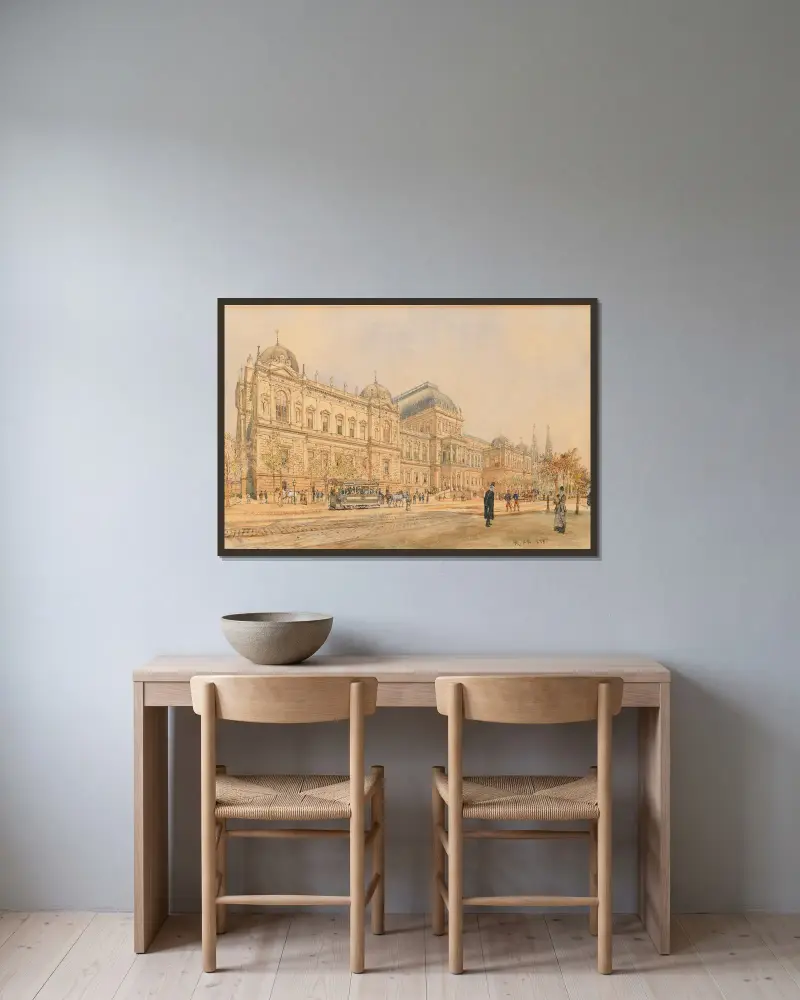 Die Universität Wien an der Ringstraße, 1873 von Rudolf von Alt gerahmt an einer Wand