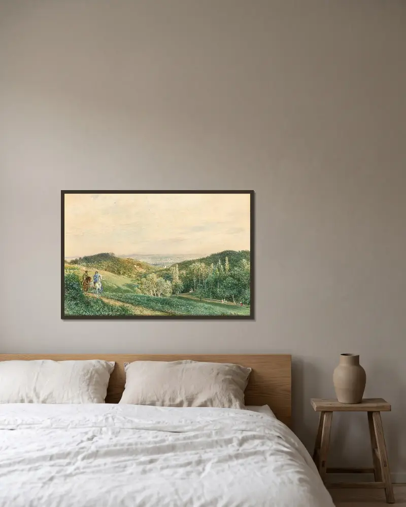 Blick vom Cobenzl auf Grinzing und Wien von Rudolf von Alt gerahmt an einer Wand