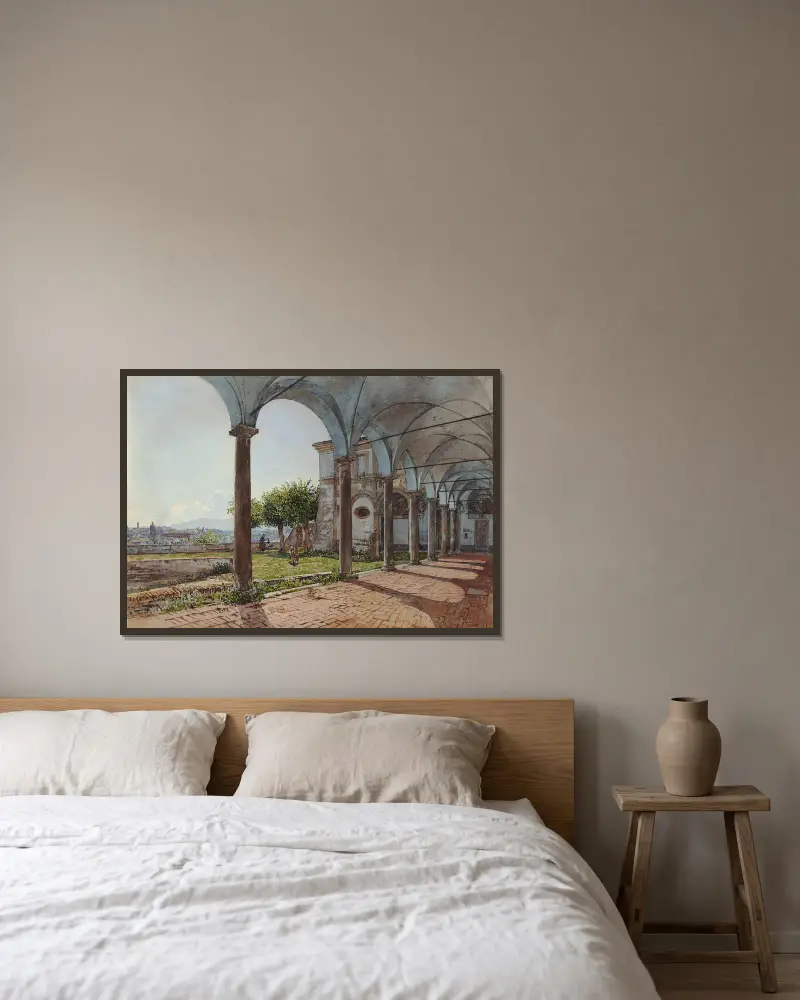 Blick von Sant'Onofrio auf Rom von Rudolf von Alt gerahmt an einer Wand