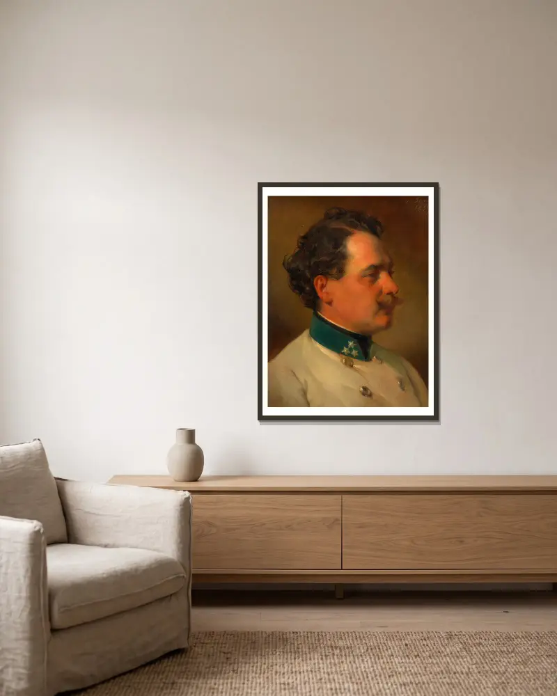 Andreas Amerling som kapten vid infanteriregemente nr 3 (konstnärens bror) av Friedrich von Amerling inramad på en vägg