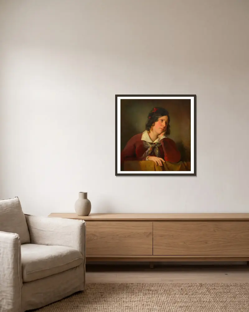 Antonie Amerling mit aufgestütztem Kopf (1. Gattin des Künstlers) av Friedrich von Amerling inramad på en vägg