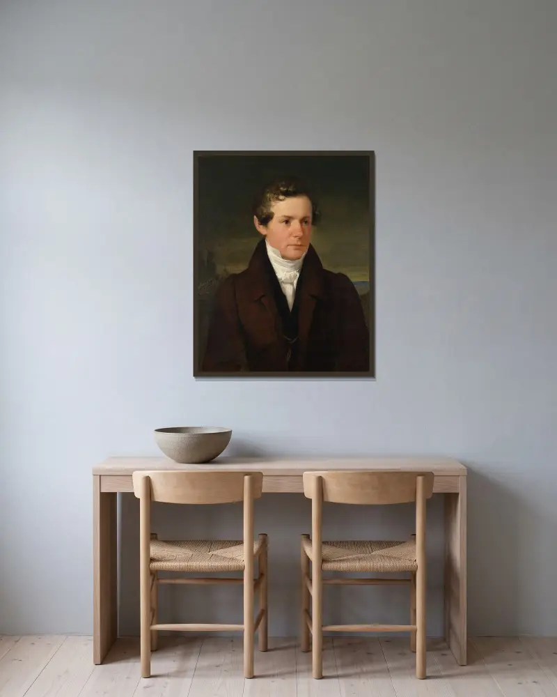 Bildnis Dr. Stephan Schroff av Friedrich von Amerling inramad på en vägg