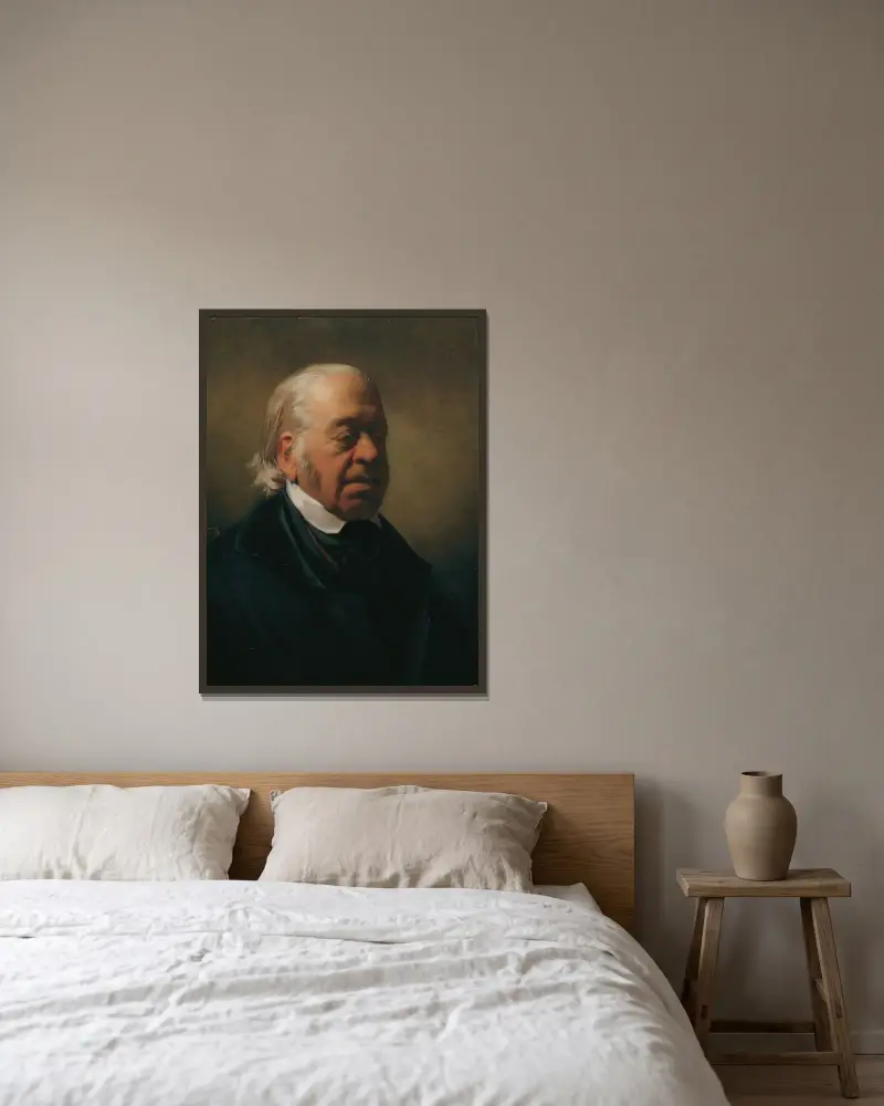 Målaren Johann Nepomuk Schödlberger av Friedrich von Amerling inramad på en vägg