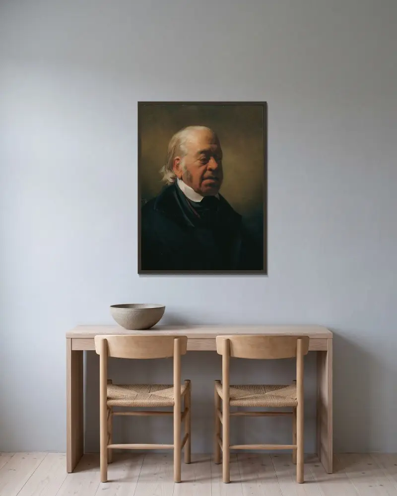 Målaren Johann Nepomuk Schödlberger av Friedrich von Amerling inramad på en vägg