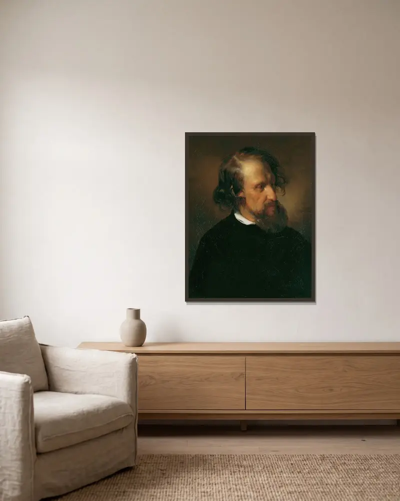 Målaren Josef Kriehuber av Friedrich von Amerling inramad på en vägg