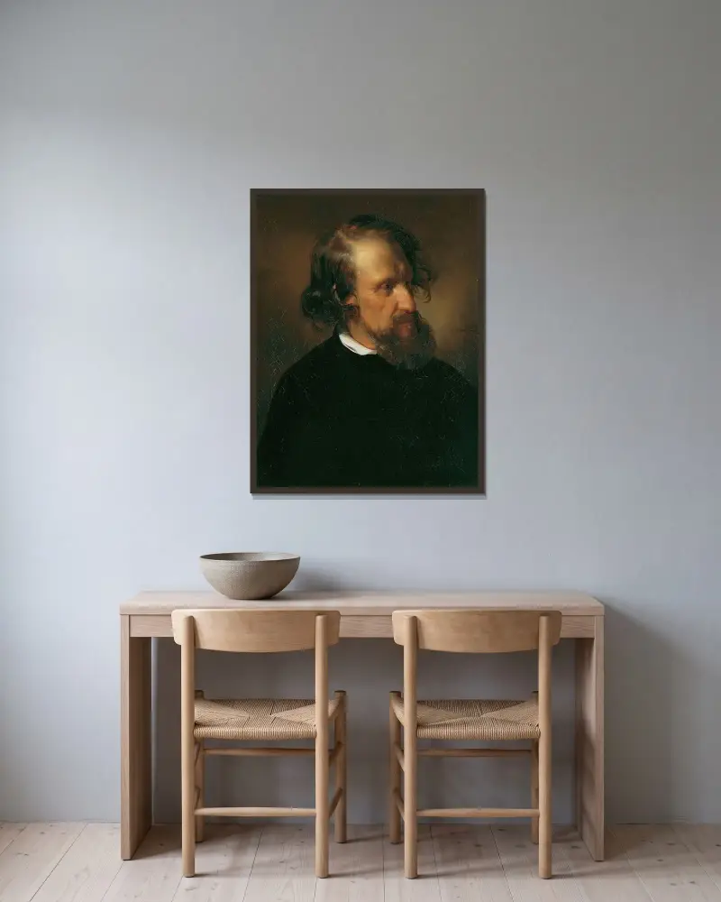 Målaren Josef Kriehuber av Friedrich von Amerling inramad på en vägg