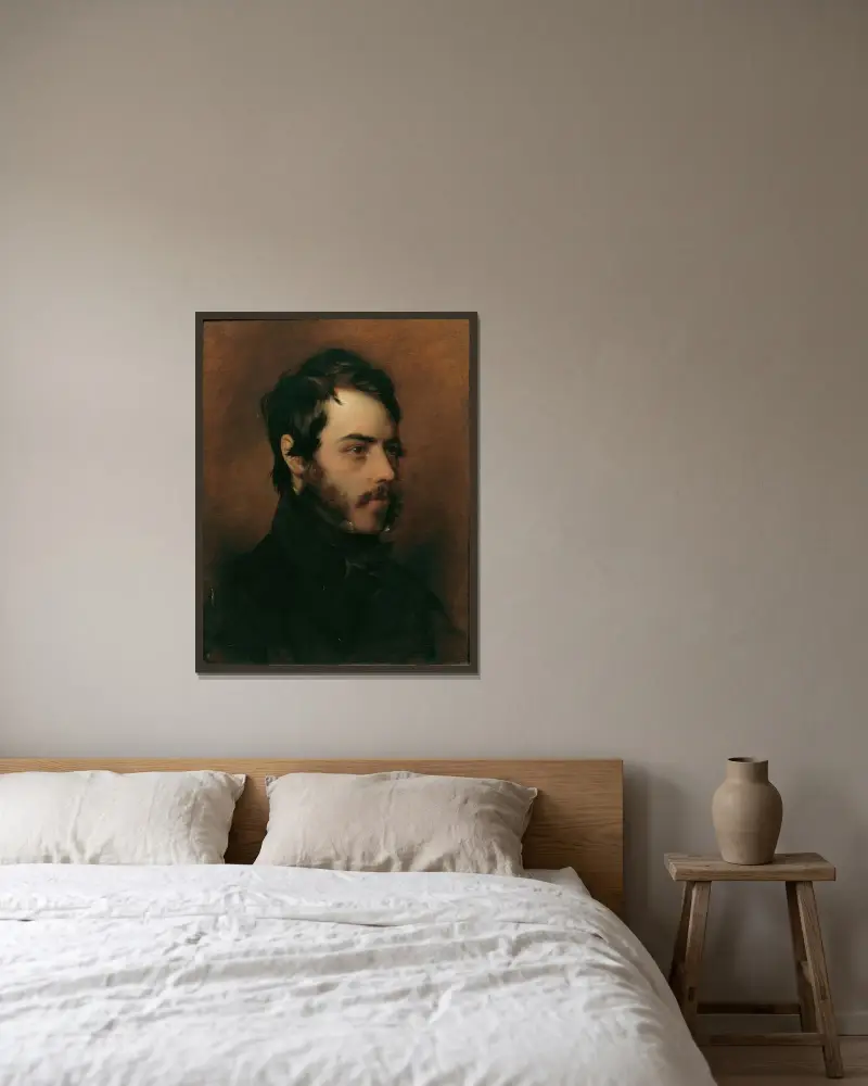 Porträtt av målaren Karl von Pausinger av Friedrich von Amerling inramad på en vägg