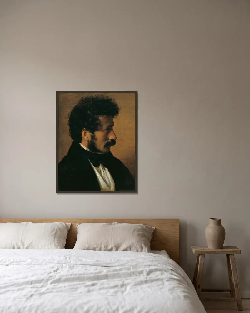 Porträtt av målaren Theodor Alconière av Friedrich von Amerling inramad på en vägg