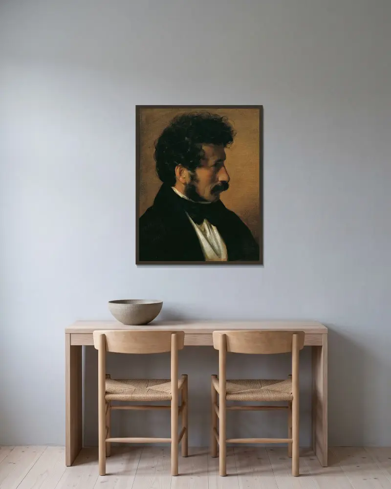 Porträtt av målaren Theodor Alconière av Friedrich von Amerling inramad på en vägg
