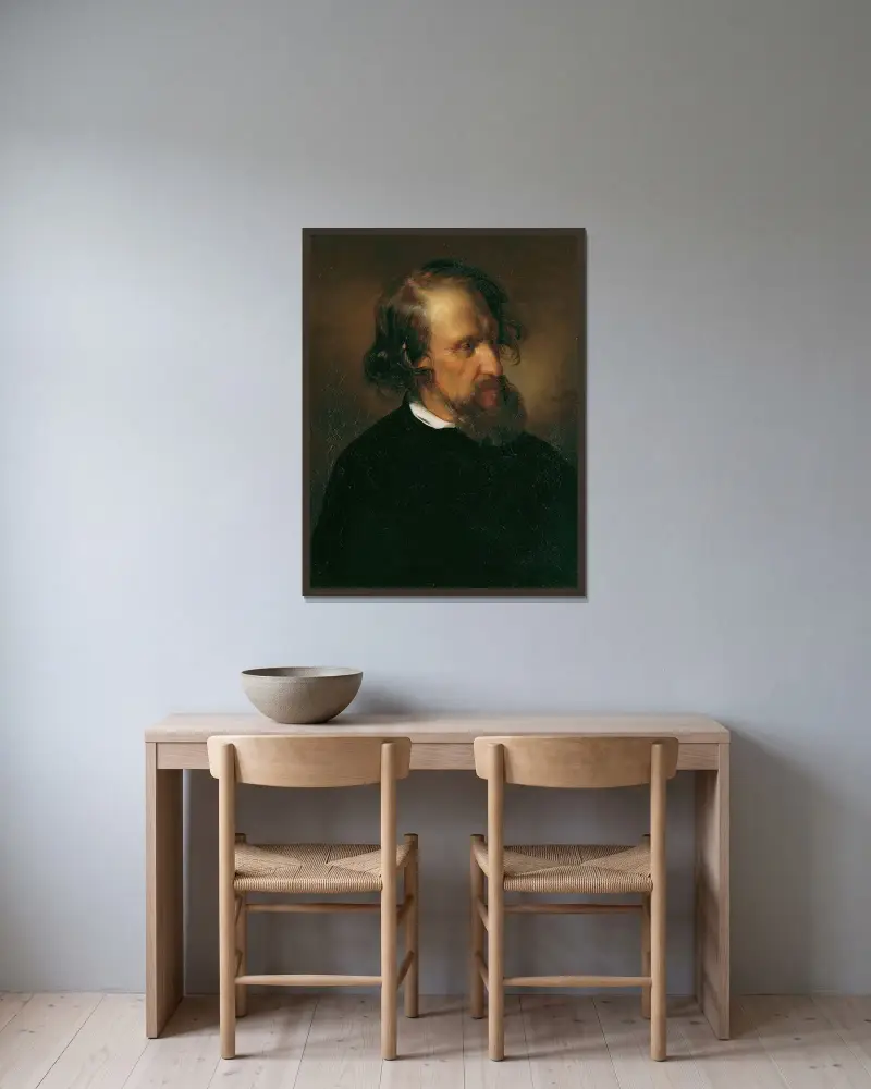 Målaren och litografen Josef Kriehuber (1800–1876) av Friedrich von Amerling inramad på en vägg