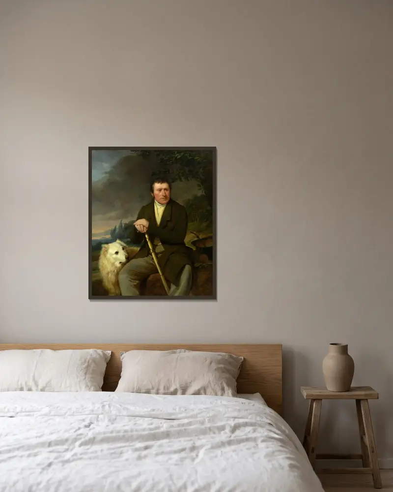 Friedrich Ludwig Müller, grosshandlare och grundare av Döblinger Armenhaus av Friedrich von Amerling inramad på en vägg