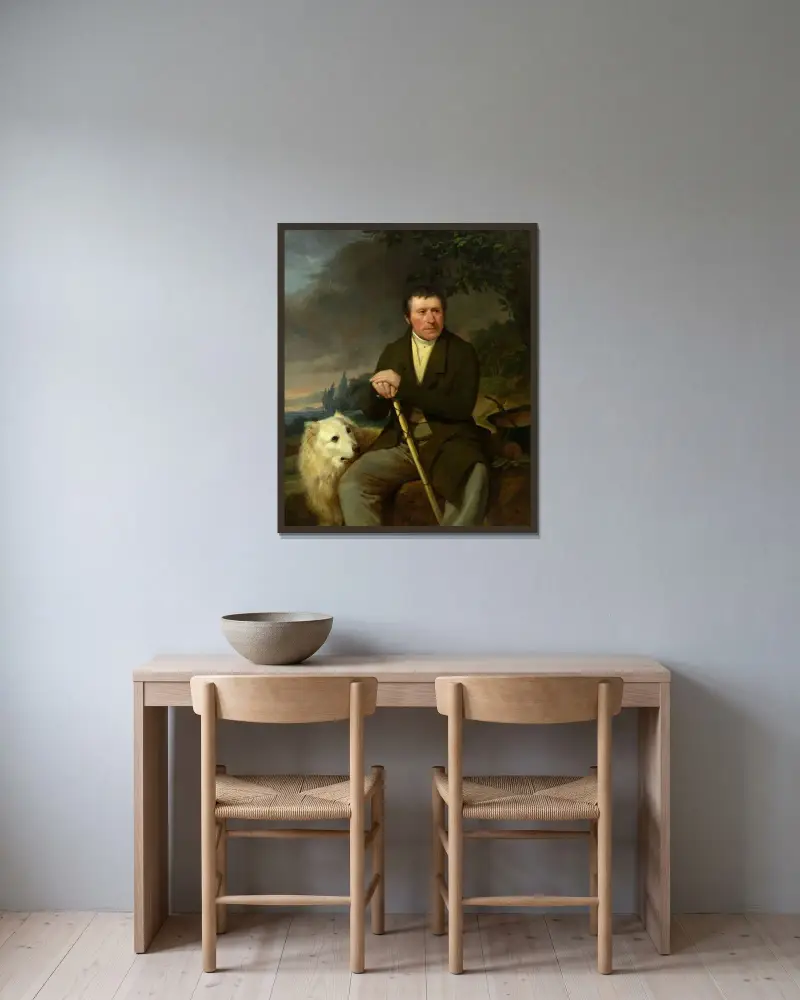 Friedrich Ludwig Müller, grosshandlare och grundare av Döblinger Armenhaus av Friedrich von Amerling inramad på en vägg