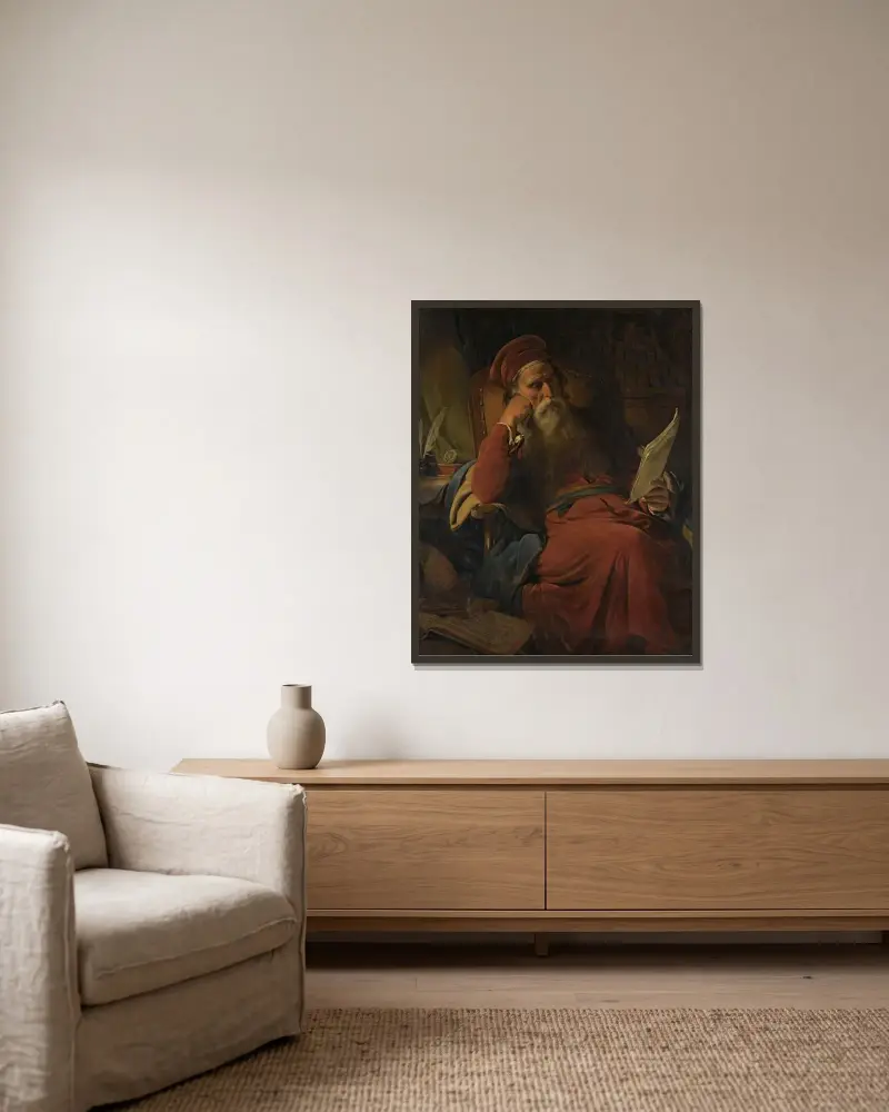 Lärd man i sin studerkammare av Friedrich von Amerling inramad på en vägg