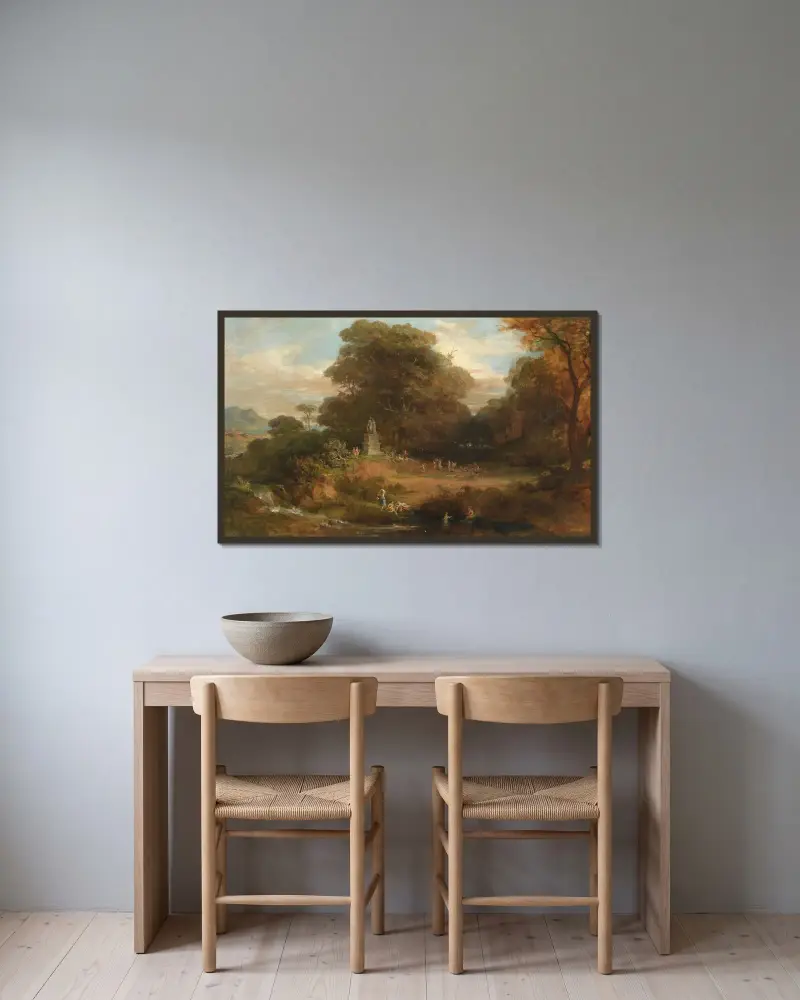 Grekiskt ideallandskap av Friedrich von Amerling inramad på en vägg
