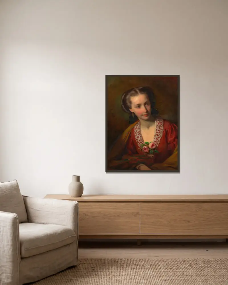 Hermine Amerling (Schwägerin Friedrich Amerlings) von Friedrich von Amerling gerahmt an einer Wand