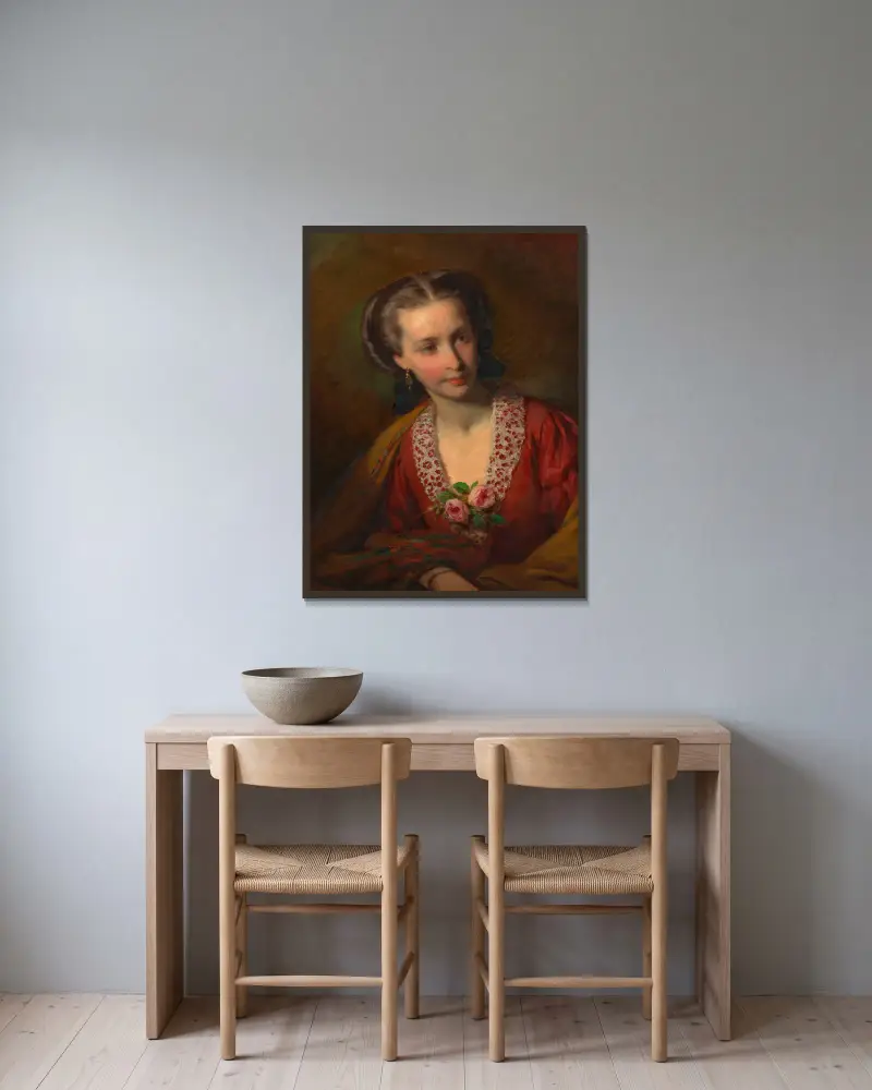 Hermine Amerling (Schwägerin Friedrich Amerlings) von Friedrich von Amerling gerahmt an einer Wand