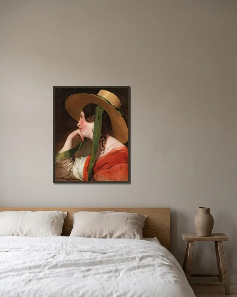 Flicka med halmhatt av Friedrich von Amerling inramad på en vägg
