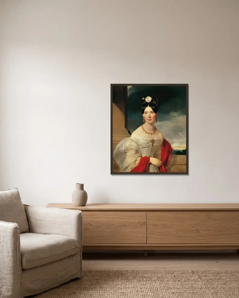 Marie Freiin Vesque of Puettlingen av Friedrich von Amerling inramad på en vägg