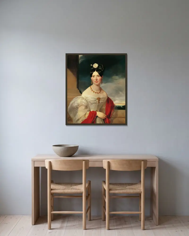 Marie Freiin Vesque of Puettlingen av Friedrich von Amerling inramad på en vägg