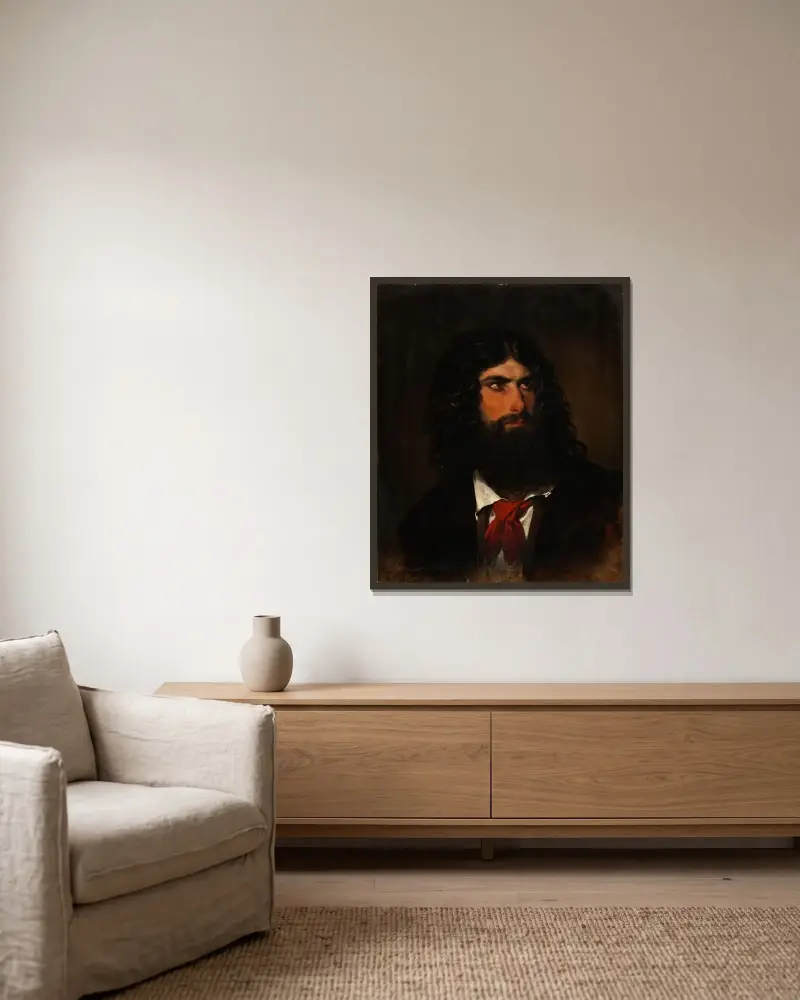 Porträtt av en romersk bonde av Friedrich von Amerling inramad på en vägg