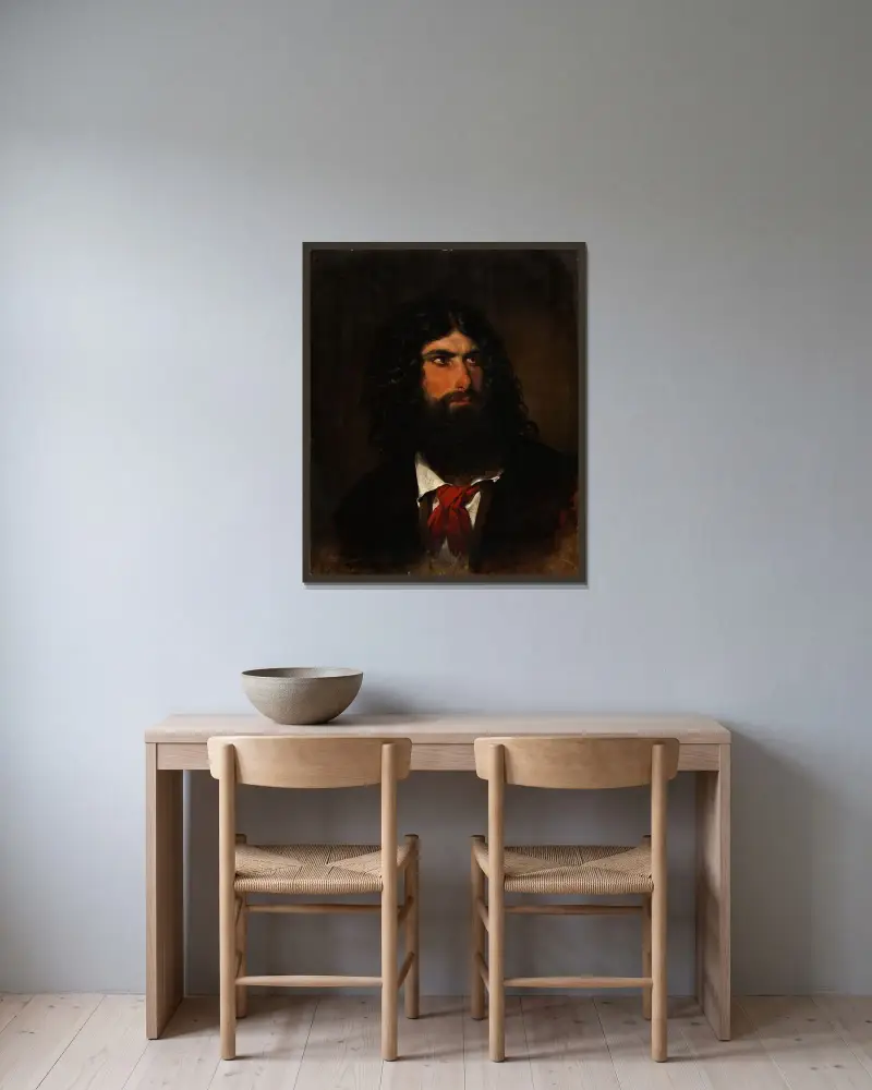 Porträtt av en romersk bonde av Friedrich von Amerling inramad på en vägg