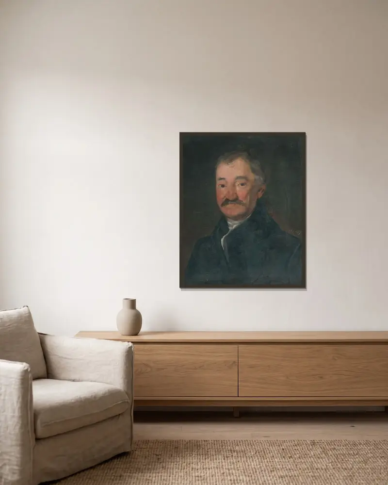 Porträtt av äldre man av Friedrich von Amerling inramad på en vägg