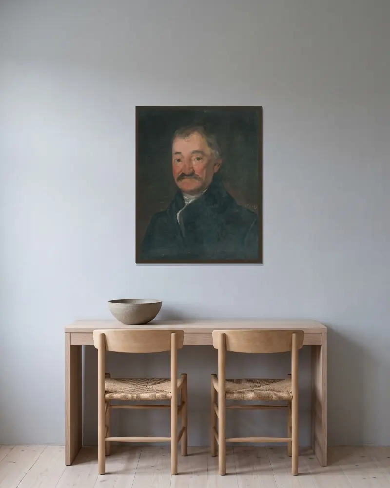 Porträtt av äldre man av Friedrich von Amerling inramad på en vägg