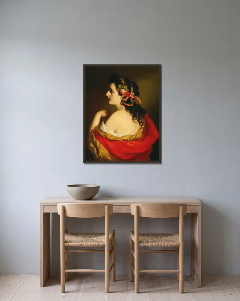 Portret młodej dziewczyny z profilu z wstążkami we włosach, Friedrich von Amerling w ramie na ścianie