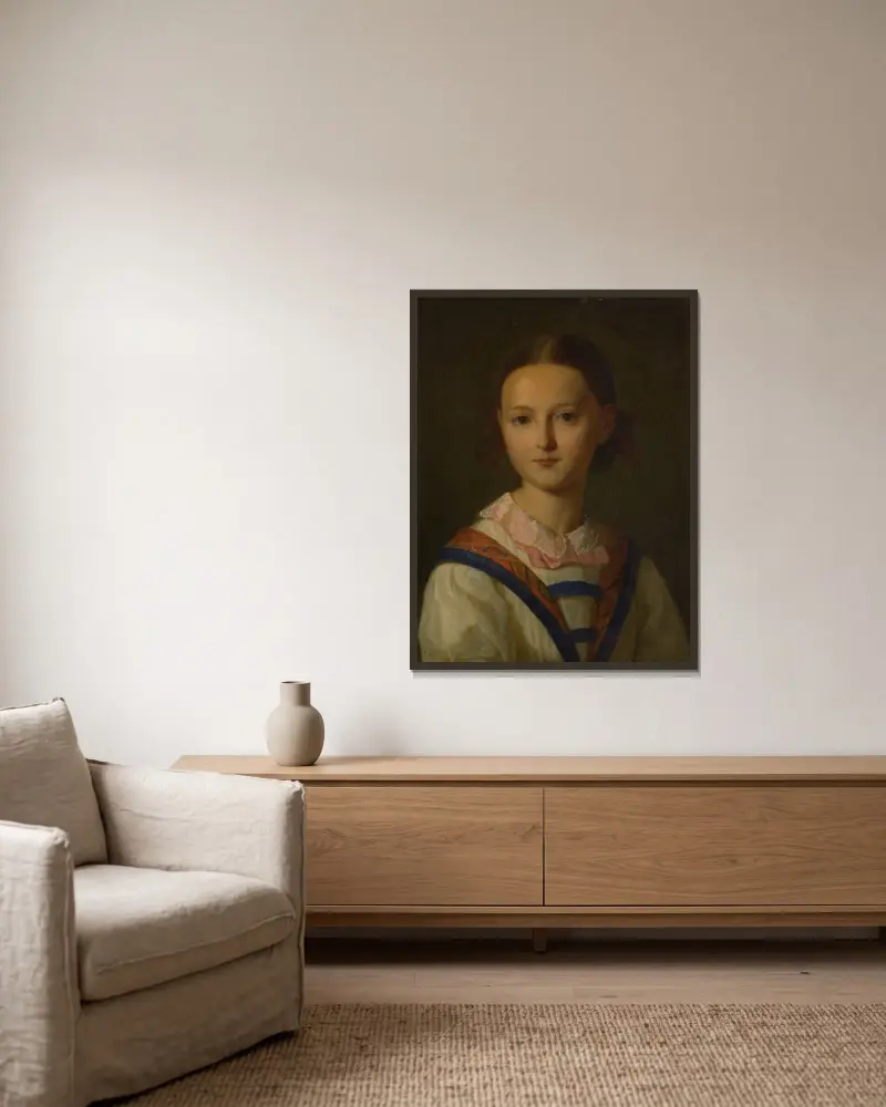 Porträtt av en ung flicka av Friedrich von Amerling inramad på en vägg