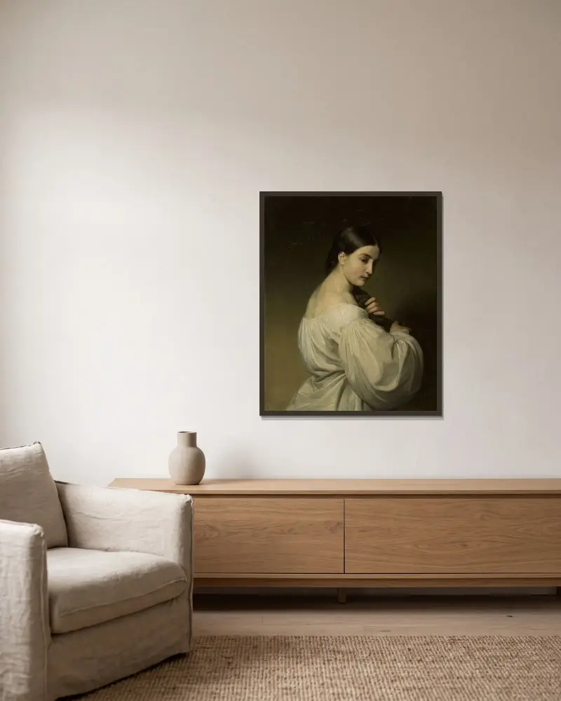 Porträtt av en ung kvinna av Friedrich von Amerling inramad på en vägg
