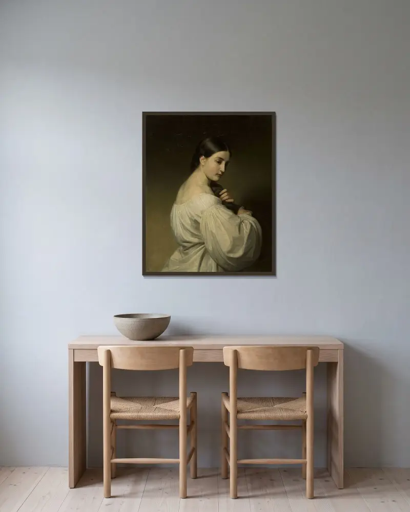 Porträtt av en ung kvinna av Friedrich von Amerling inramad på en vägg