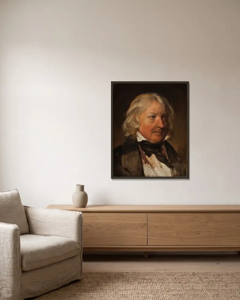 Porträtt av Thorvaldsen av Friedrich von Amerling inramad på en vägg