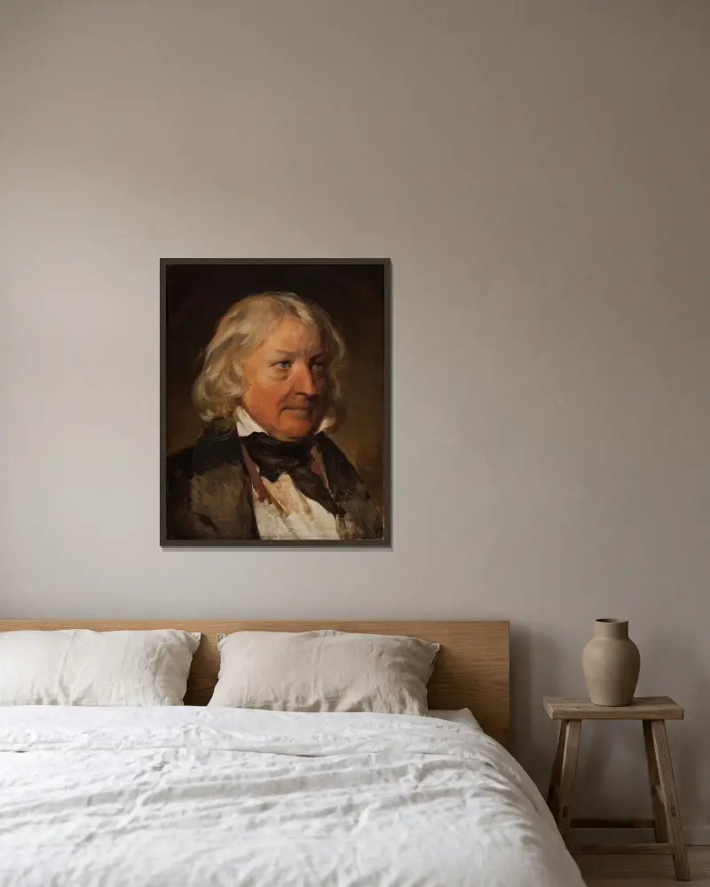 Porträtt av Thorvaldsen av Friedrich von Amerling inramad på en vägg