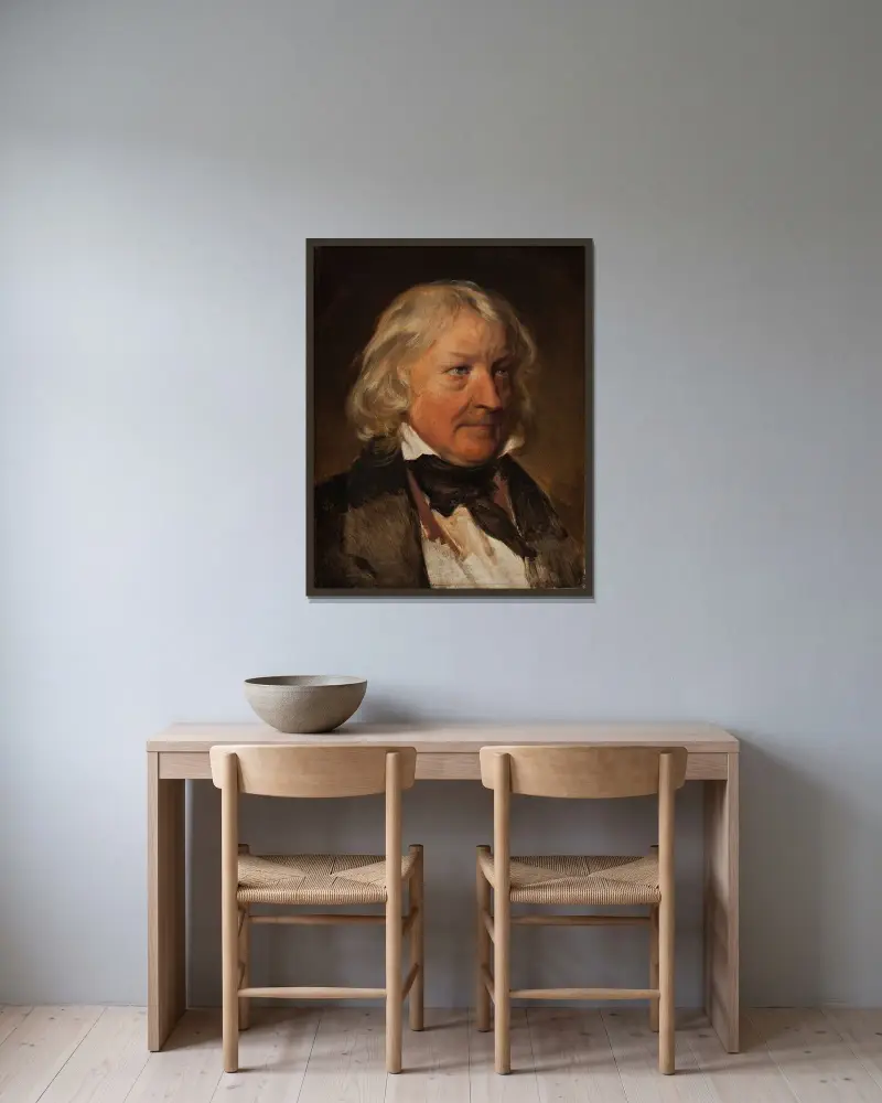 Porträtt av Thorvaldsen av Friedrich von Amerling inramad på en vägg