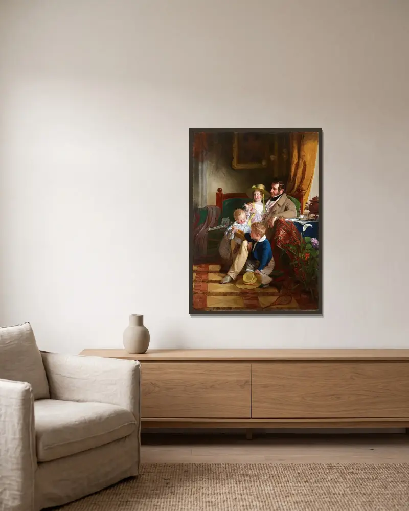 Rudolf von Arthaber och hans barn Rudolf, Emilie och Gustav av Friedrich von Amerling inramad på en vägg