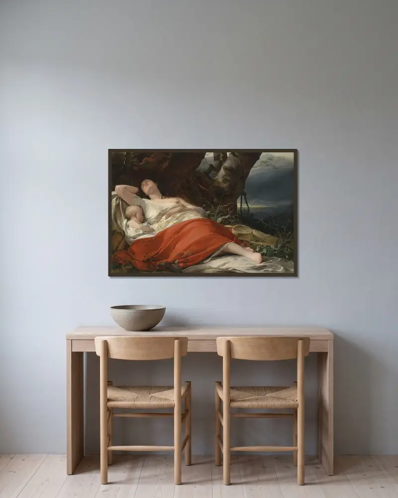 Sovande fiskarflicka av Friedrich von Amerling inramad på en vägg