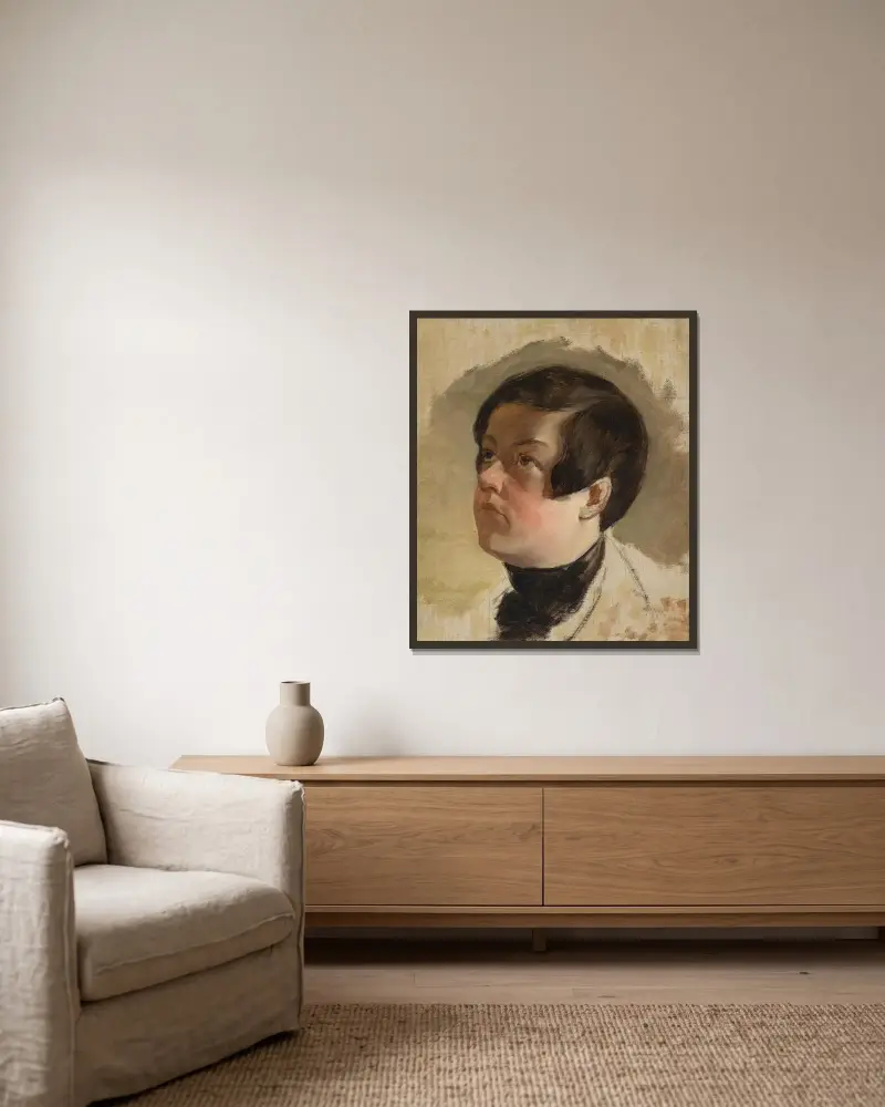 Studie av ett goss huvud av Friedrich von Amerling inramad på en vägg