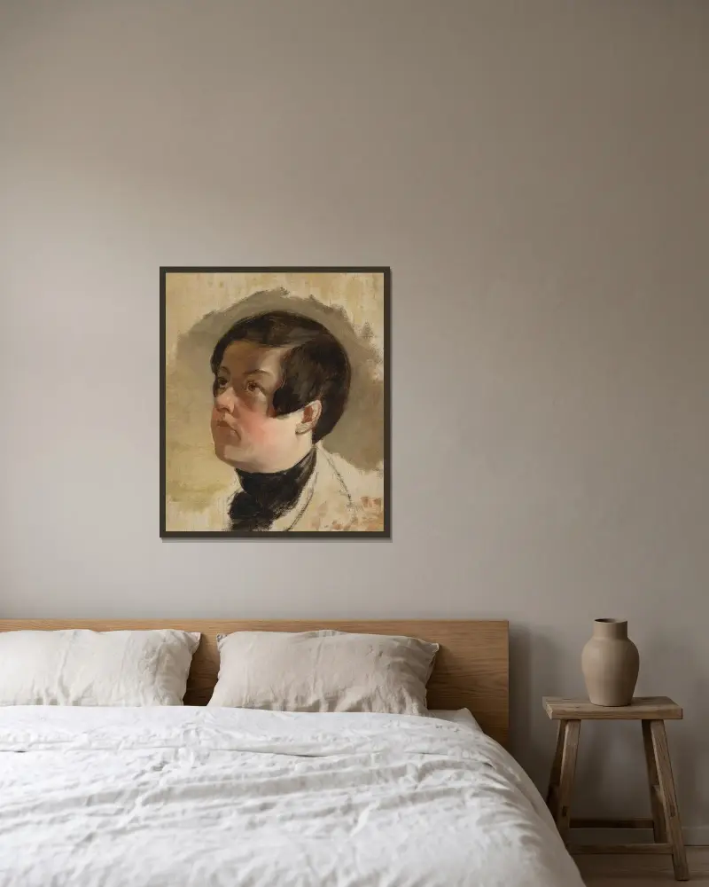 Studie av ett goss huvud av Friedrich von Amerling inramad på en vägg
