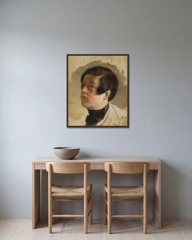 Studie av ett goss huvud av Friedrich von Amerling inramad på en vägg