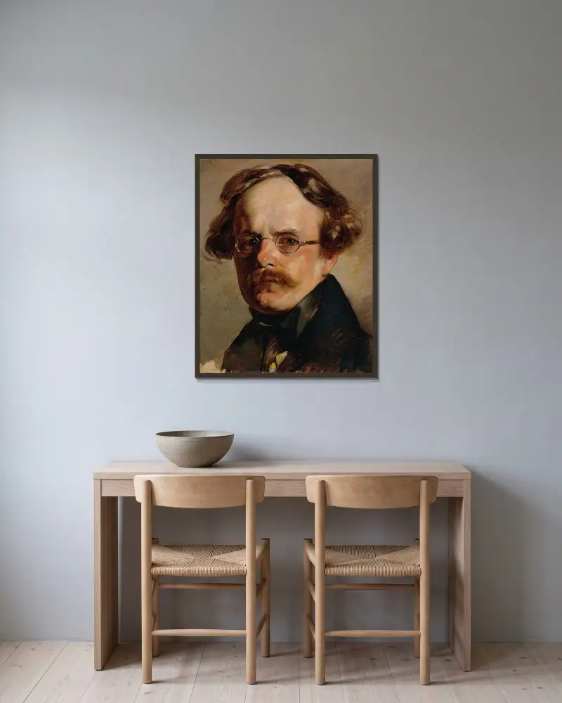 Unbekannter Mann von Friedrich von Amerling gerahmt an einer Wand