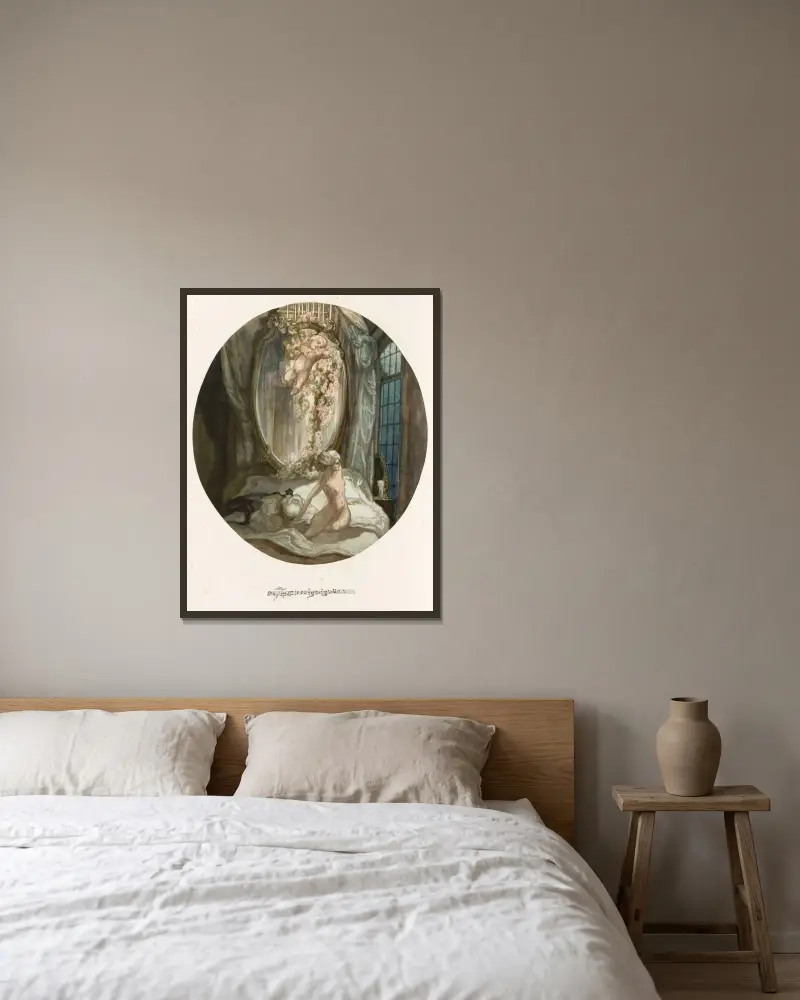 Blatt aus 'Aus meinen Schlössern' 8 von Franz von Bayros gerahmt an einer Wand
