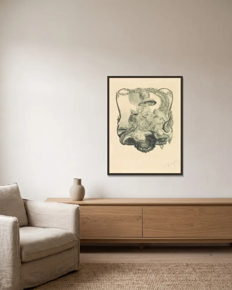 Exlibris. 3. Folge von Franz von Bayros gerahmt an einer Wand