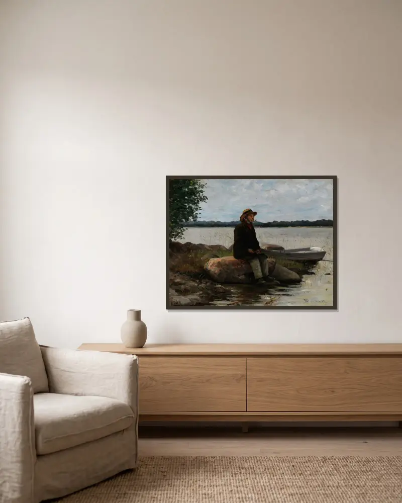 An angler av Adolf Von Becker inramad på en vägg