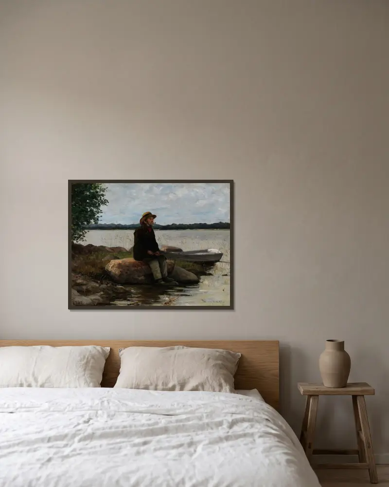 An angler av Adolf Von Becker inramad på en vägg