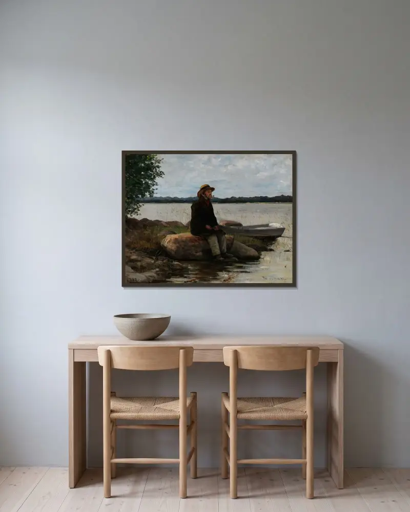 An angler av Adolf Von Becker inramad på en vägg