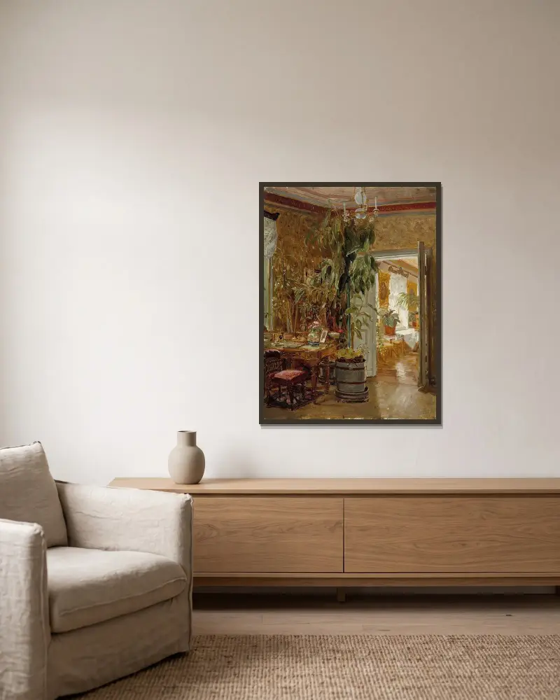 Interior From The Hallonblads’ Home, Hympölä Manor av Adolf Von Becker inramad på en vägg