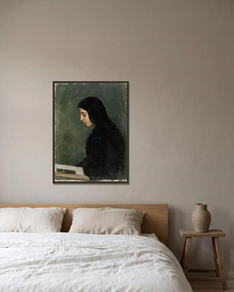 Reading Black Haired Woman av Adolf Von Becker inramad på en vägg