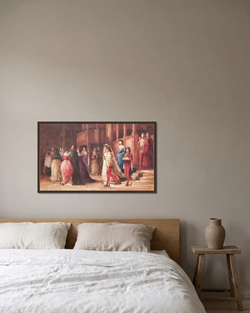En fest i palatset av Eugen von Blaas inramad på en vägg