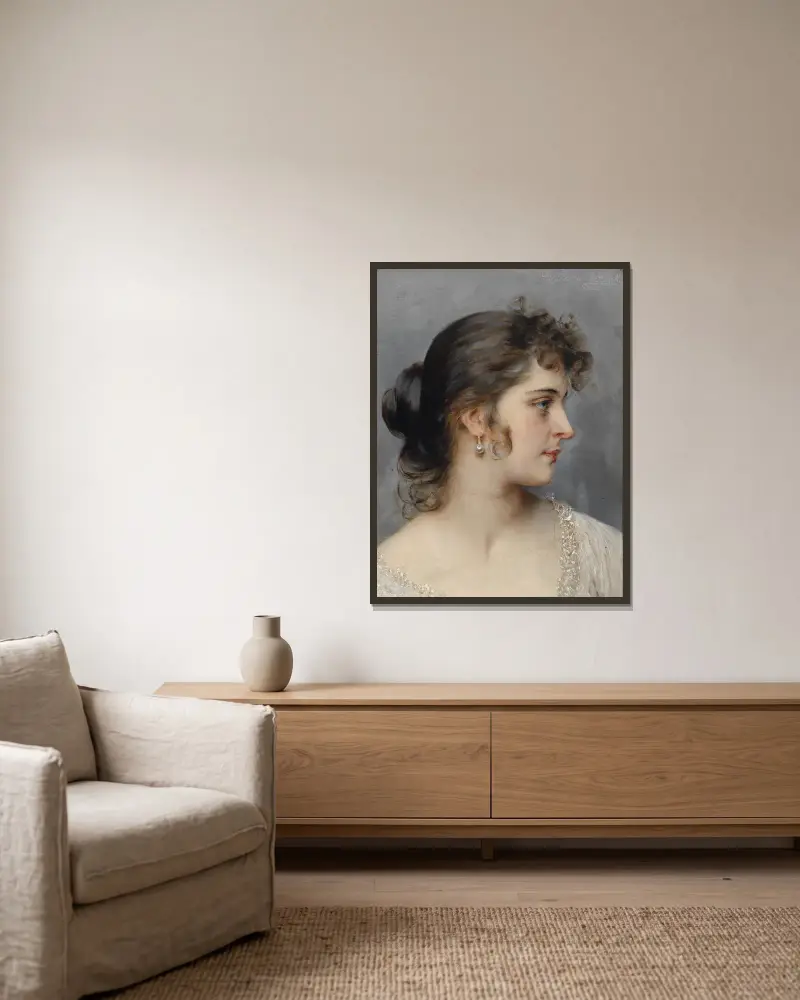 Bildnis einer Dame von Eugen von Blaas gerahmt an einer Wand