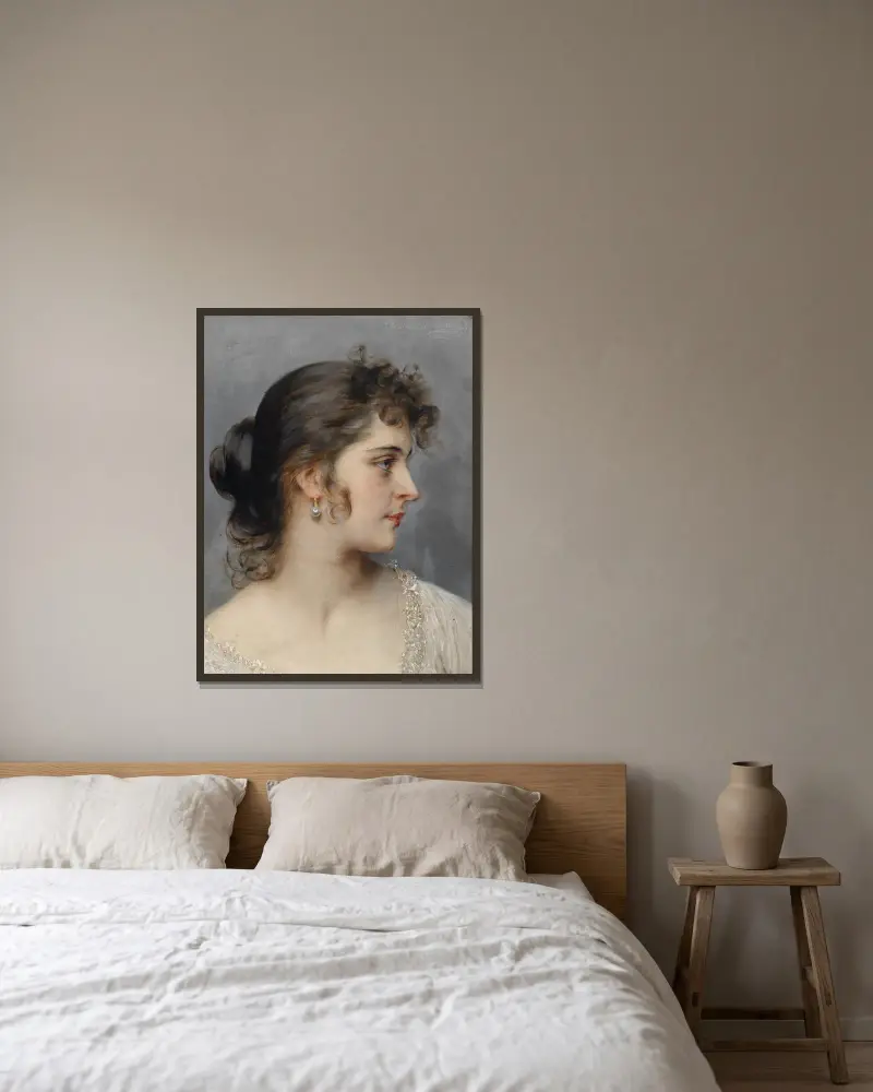 Bildnis einer Dame von Eugen von Blaas gerahmt an einer Wand